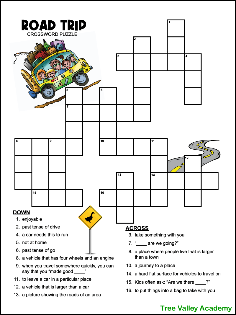 Easy Road Trip Crossword Puzzle For Kids Tree Valley Academy Easy Road Trip Crossword Puzzle For Kids Tree Valley Academy