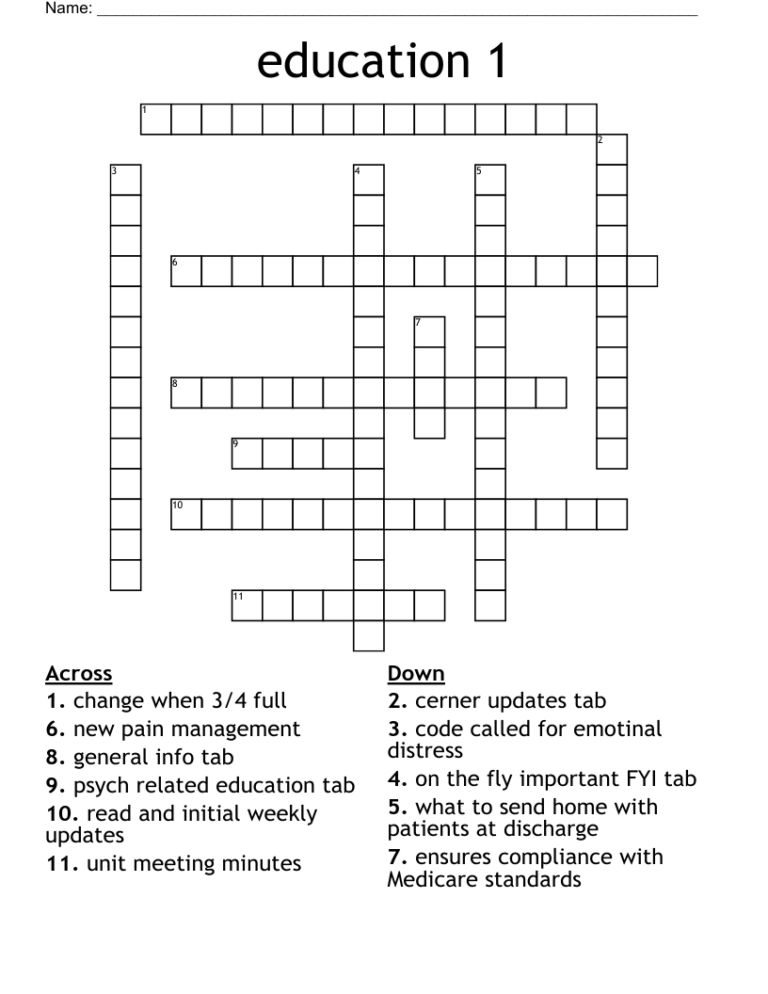 Education 1 Crossword WordMint