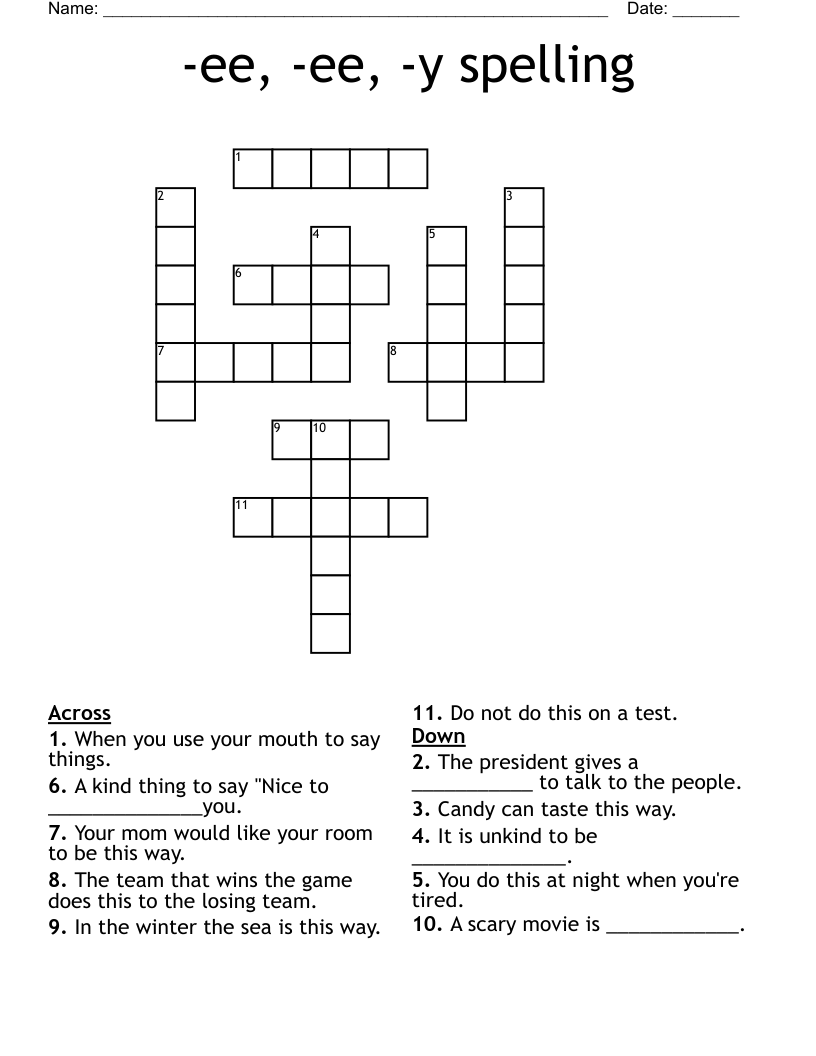 Ee ee y Spelling Crossword WordMint