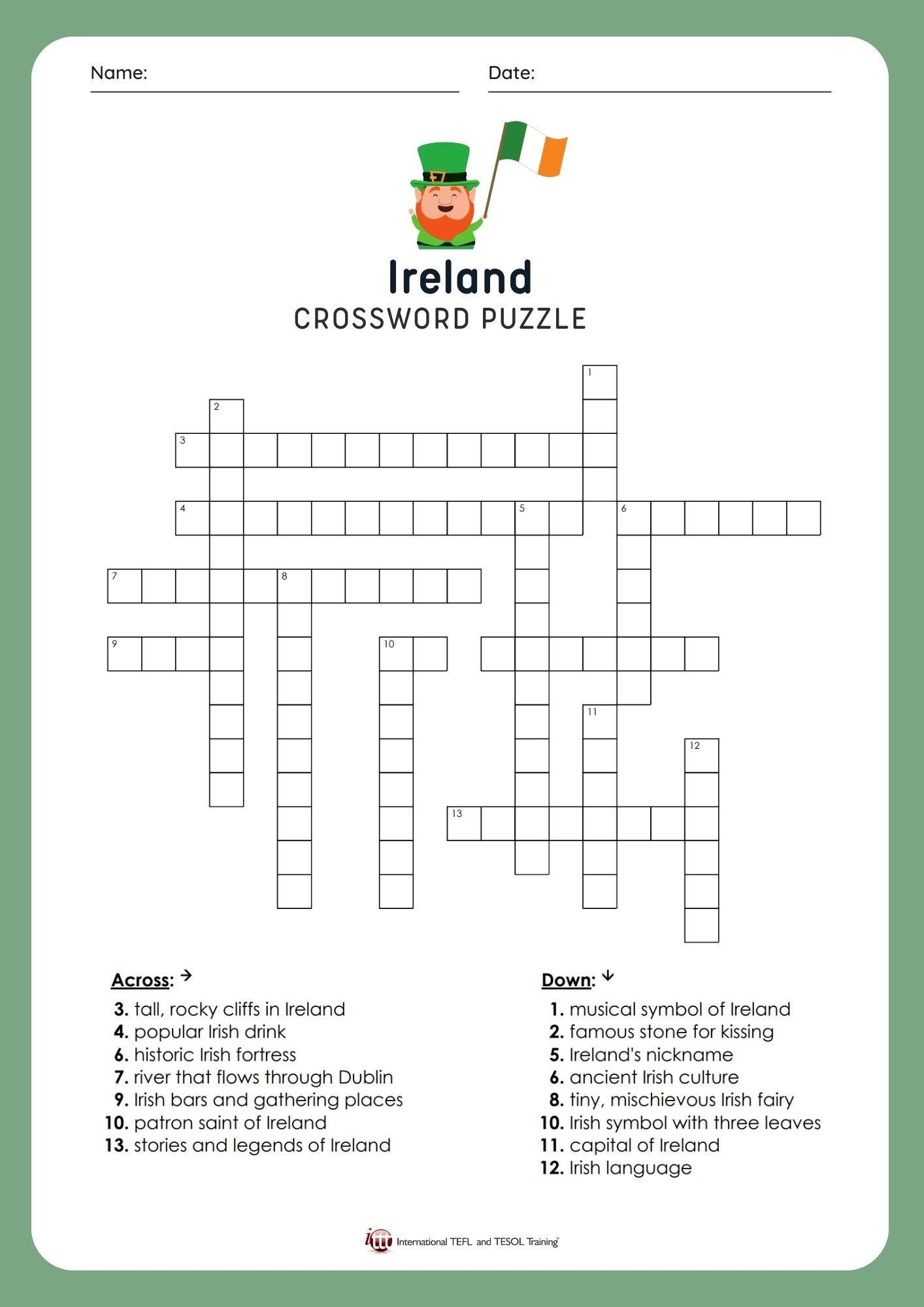 EFL Ireland Vocabulary Crossword Puzzle ITTT