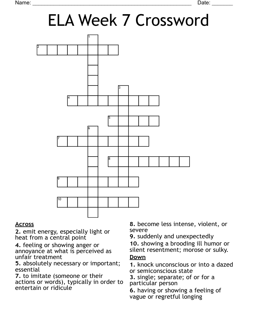 ELA Week 7 Crossword WordMint