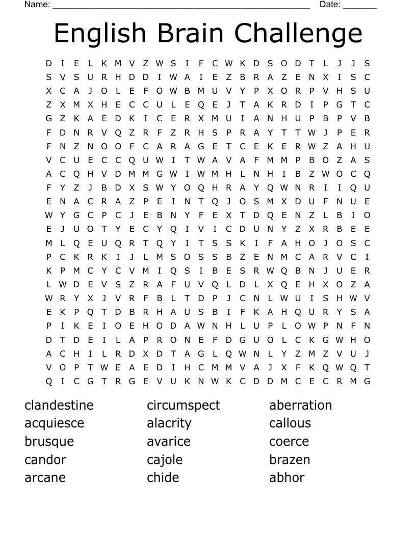 English Brain Challenge Word Search WordMint English Brain Challenge Word Search WordMint