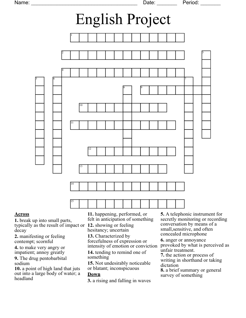 English Project Crossword WordMint