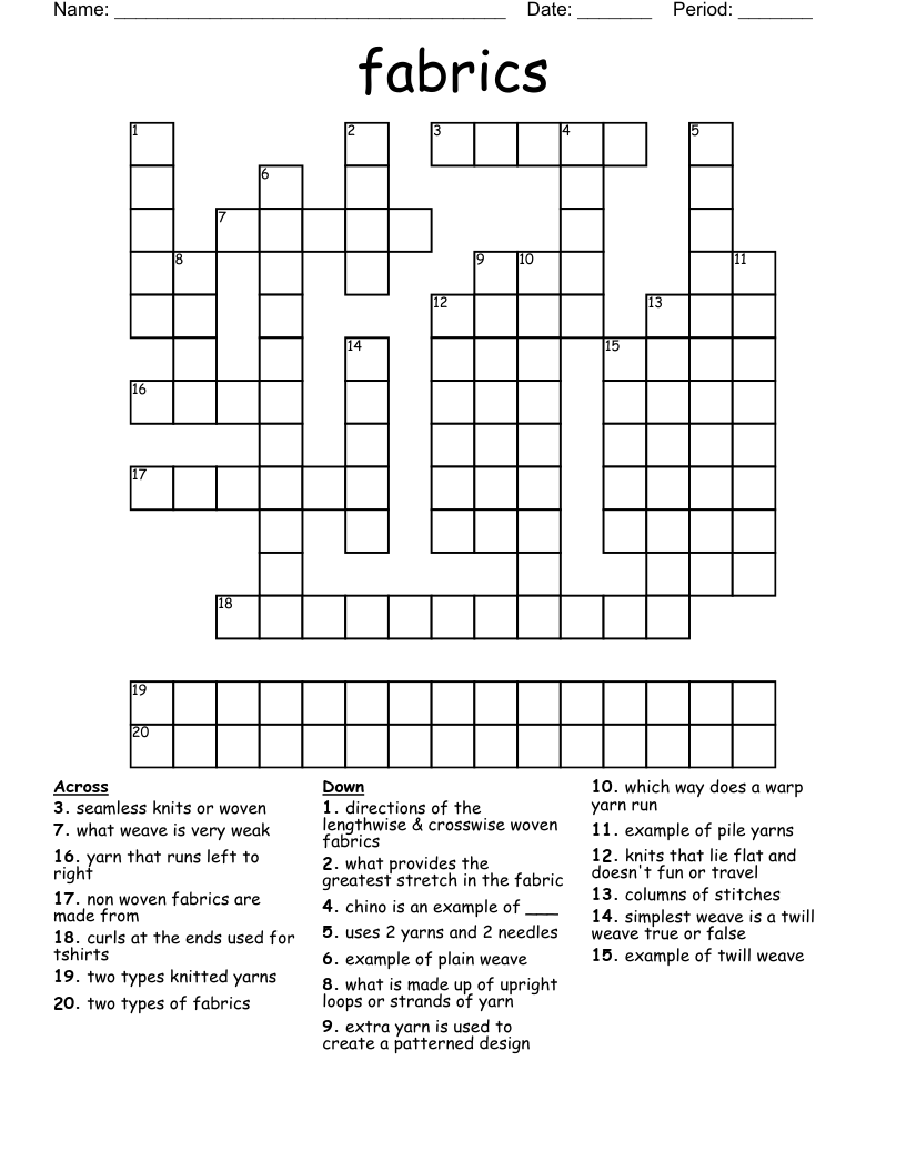 Fabrics Crossword WordMint