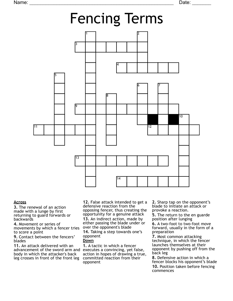 Fencing Terms Crossword WordMint Fencing Terms Crossword WordMint
