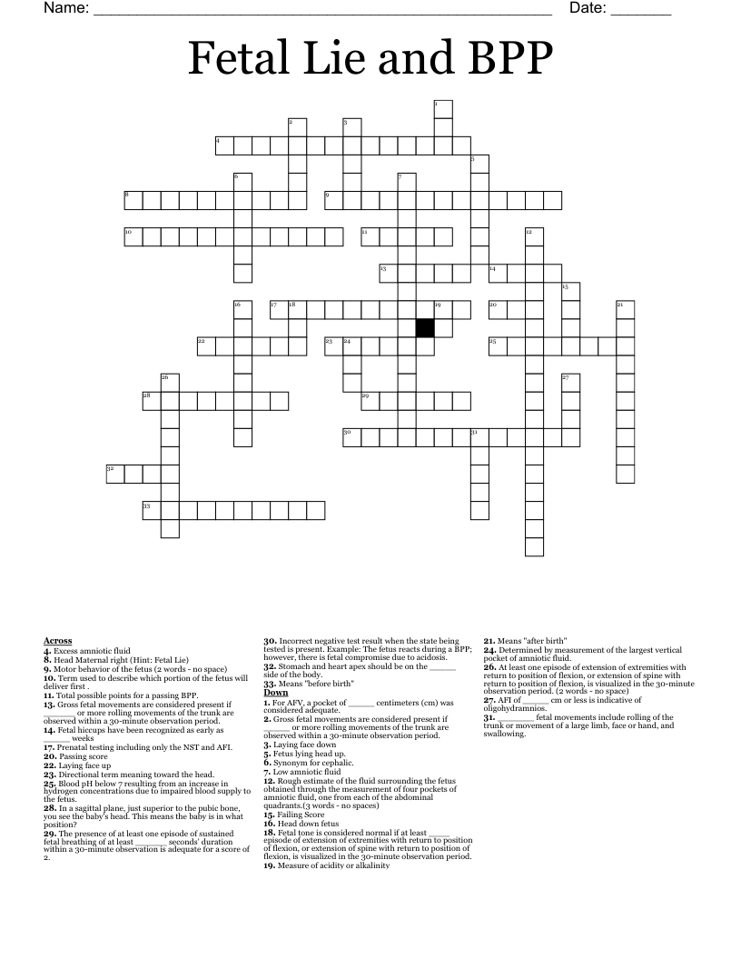Fetal Lie And BPP Crossword WordMint Fetal Lie And BPP Crossword WordMint