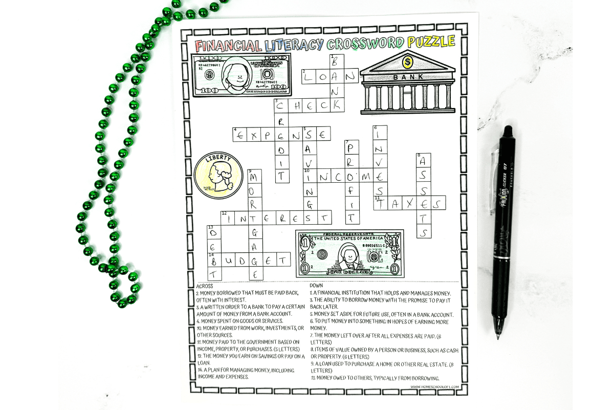 Financial Literacy Crossword Puzzle Free Printable Game  Financial Literacy Crossword Puzzle Free Printable Game