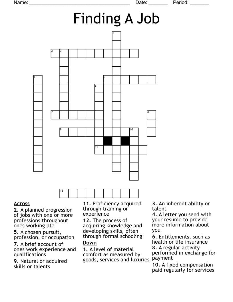 Finding A Job Crossword WordMint