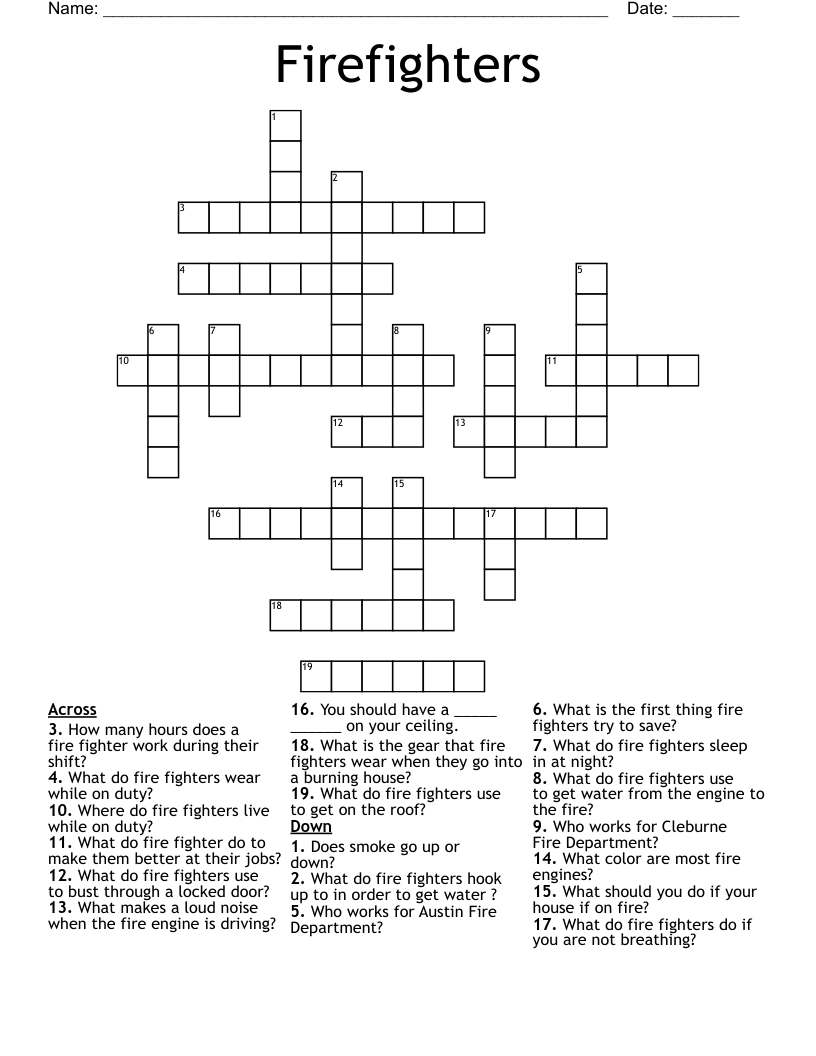 Firefighters Crossword WordMint