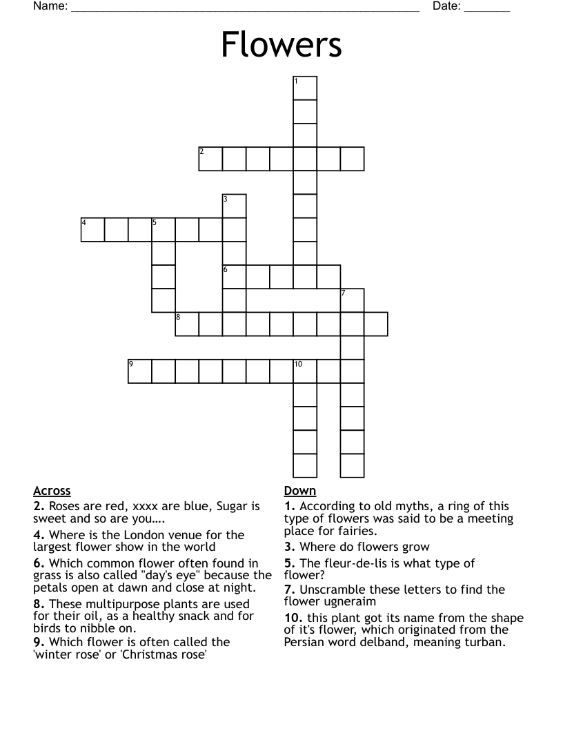 Flowers Crossword WordMint Flowers Crossword WordMint
