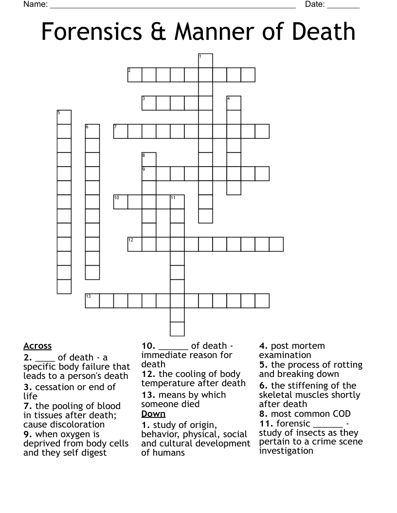 Forensics Manner Of Death Crossword WordMint