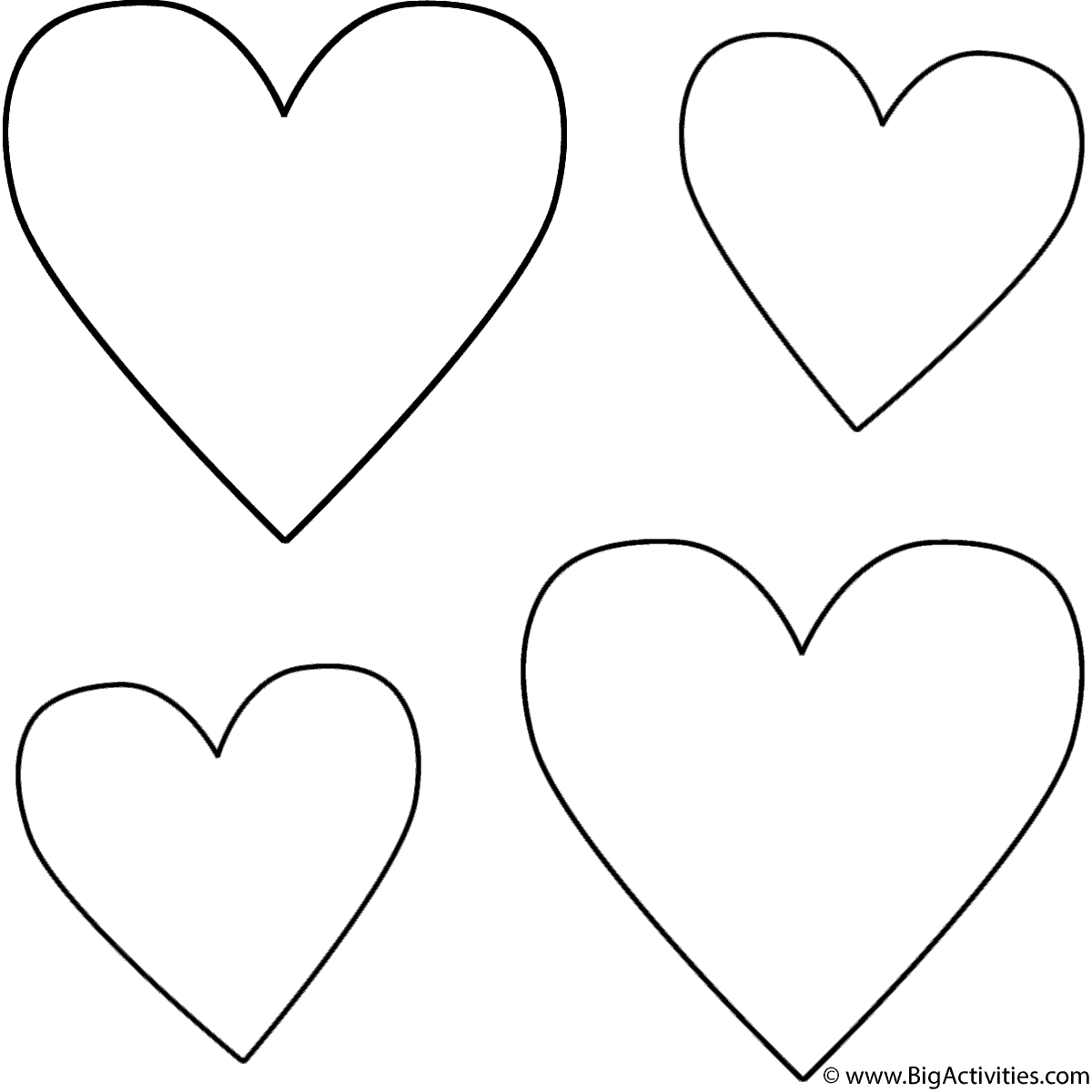 Four Hearts Coloring Page Valentine s Day  Four Hearts Coloring Page Valentine s Day