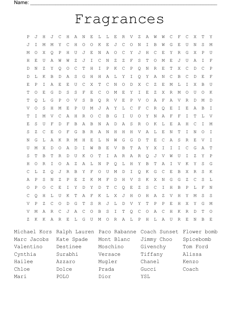 Fragrances Word Search WordMint