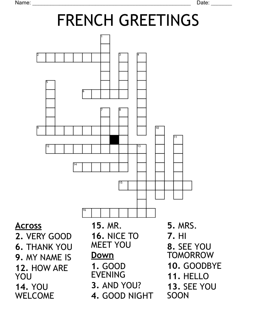 FRENCH GREETINGS Crossword WordMint