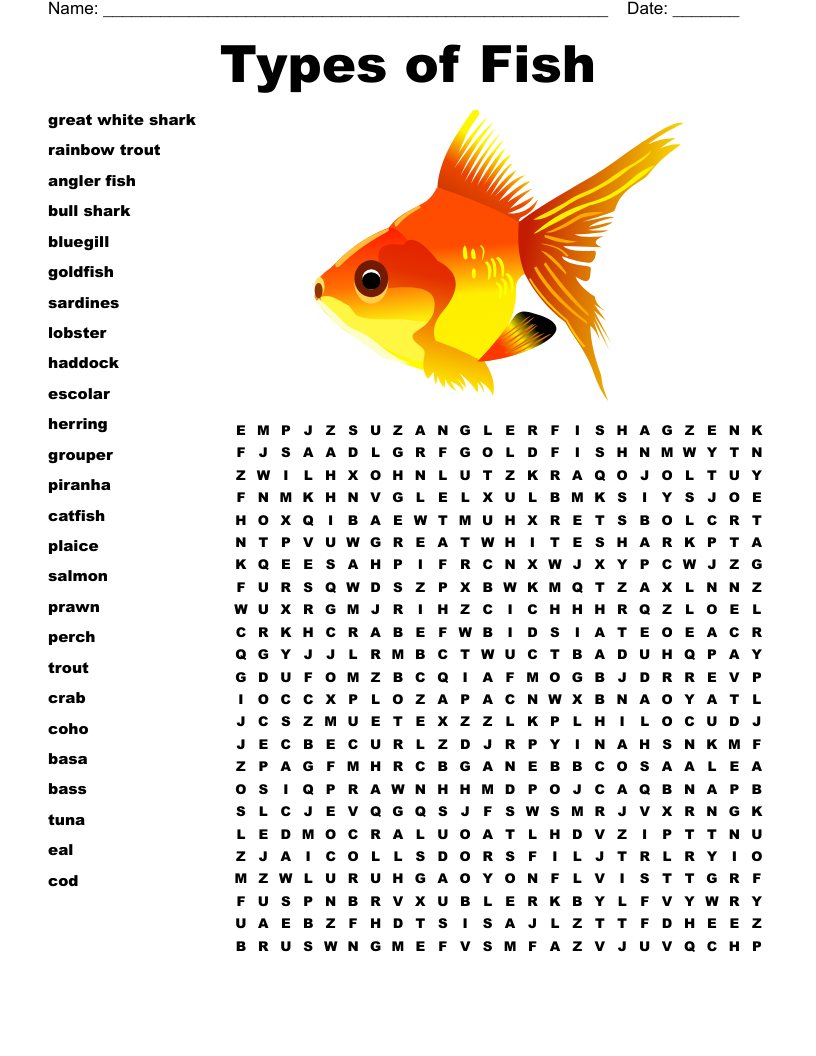 Freshwater Fish Crossword WordMint
