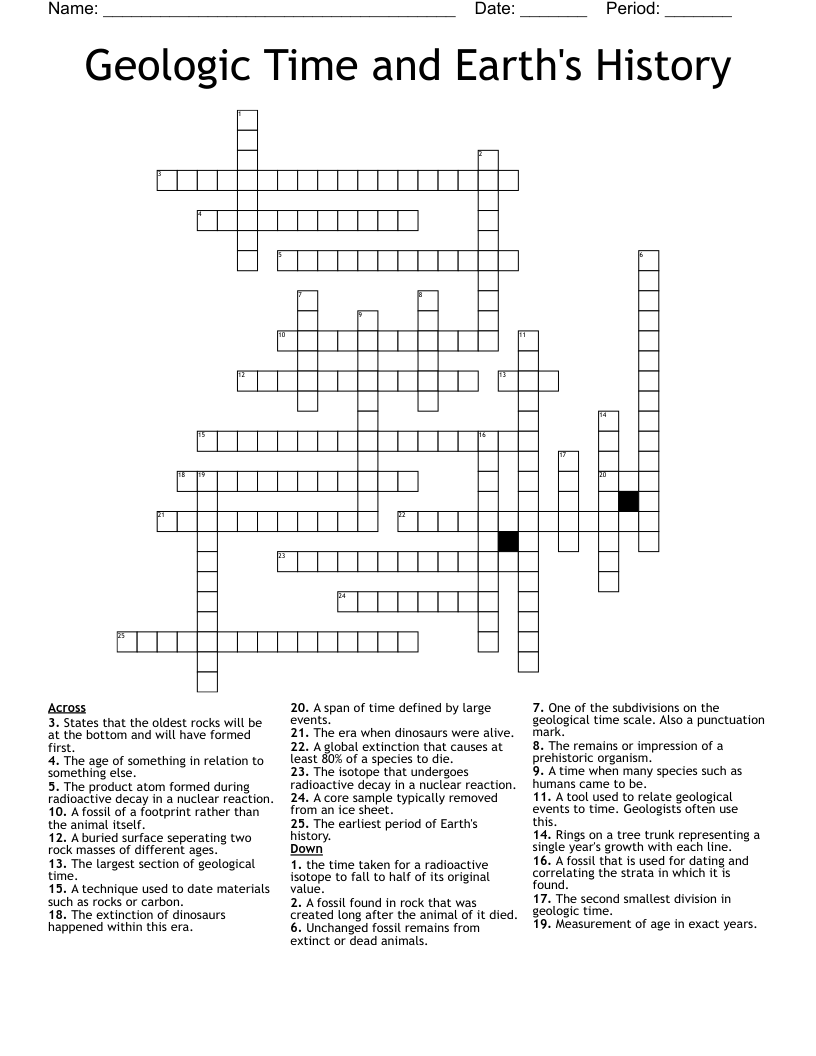 Geologic Time And Earth s History Crossword WordMint