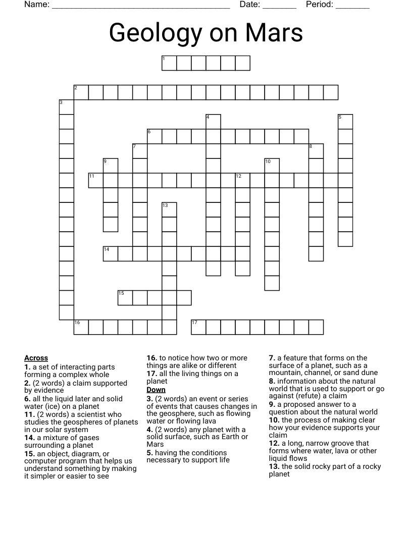 Geology On Mars Crossword WordMint