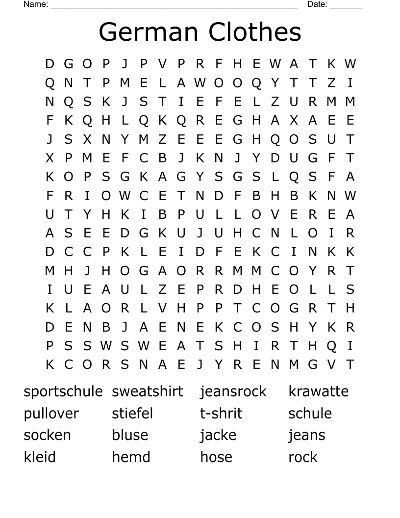 German Clothes Word Search WordMint German Clothes Word Search WordMint