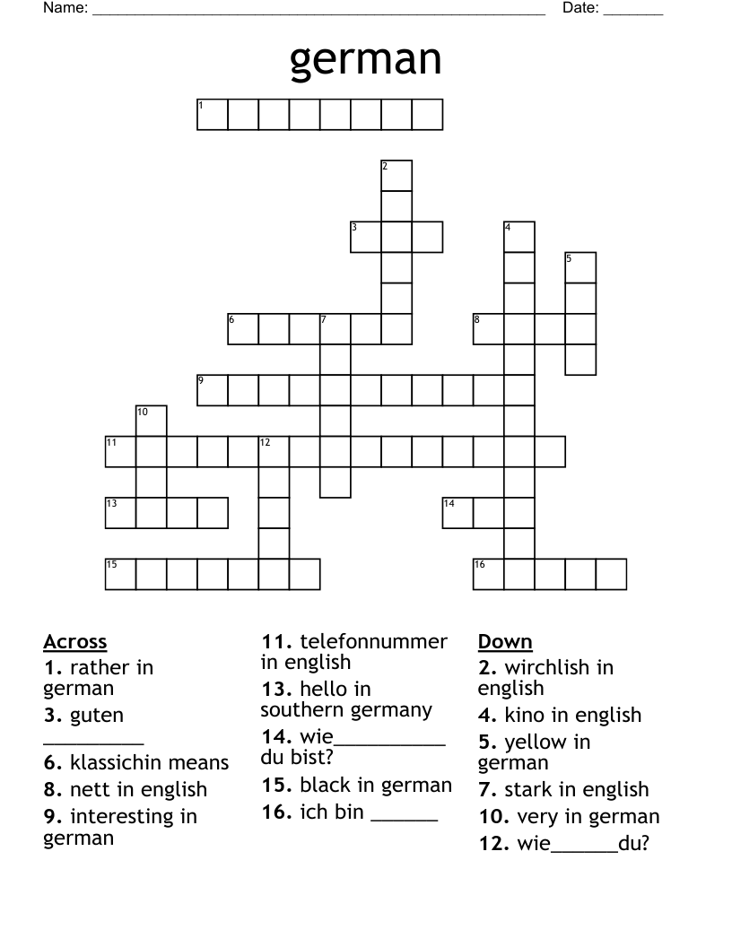 German Crossword WordMint German Crossword WordMint