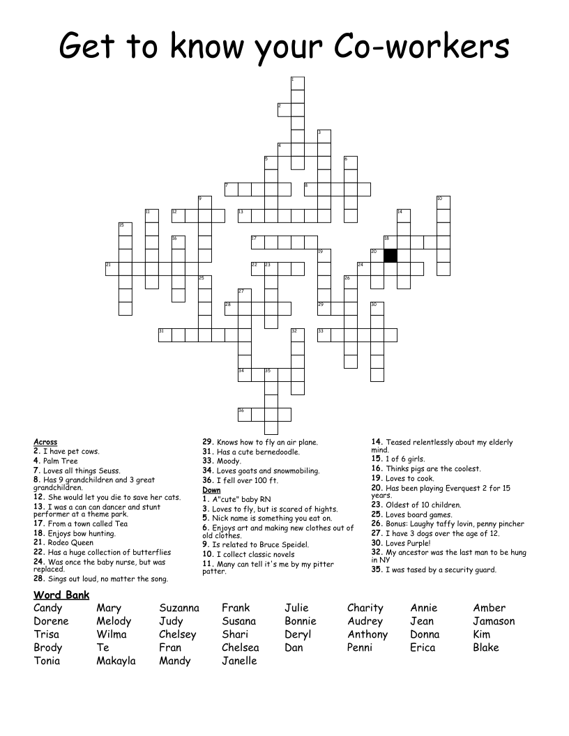 Get To Know Your Co workers Crossword WordMint
