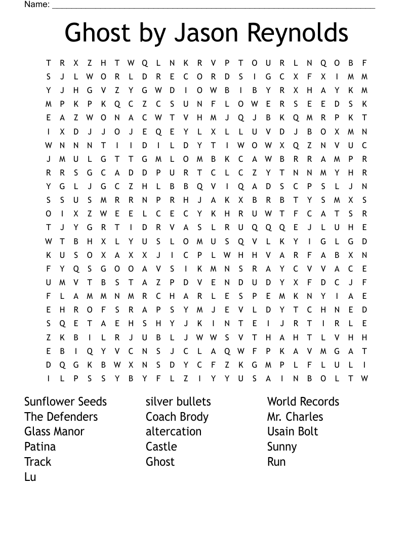 Ghost By Jason Reynolds Word Search WordMint
