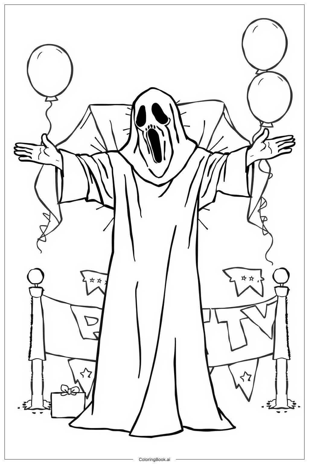 Ghostface At A Spooky Party Coloring Page Free PDF PNG Printable 