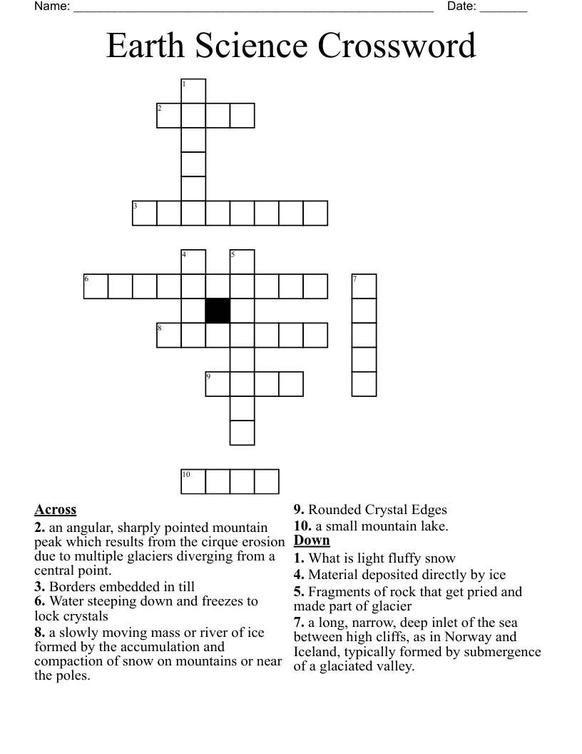 Glacier Crossword WordMint