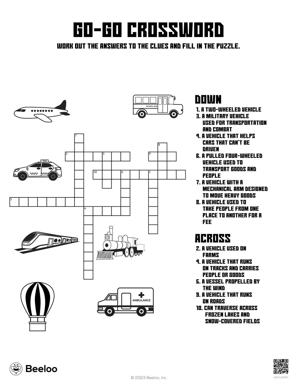 Go Go Crossword Beeloo Printable Crafts And Activities For Kids