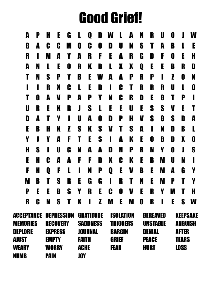 Good Grief Word Search WordMint