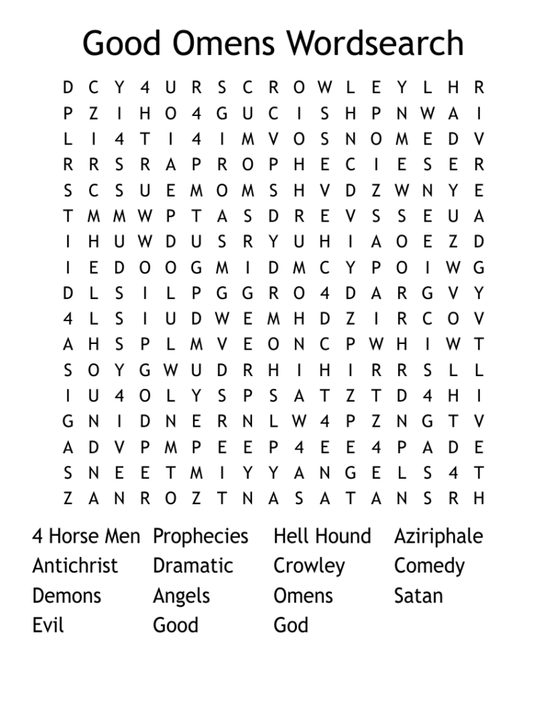 Good Omens Wordsearch WordMint