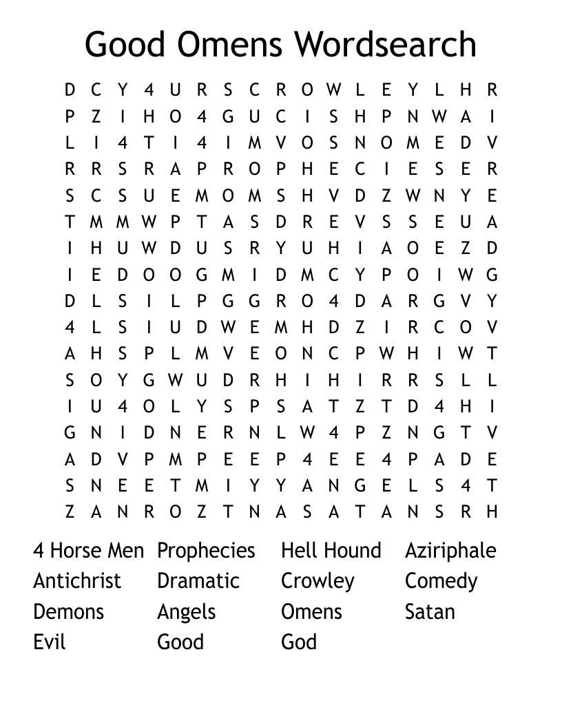 Good Omens Wordsearch WordMint