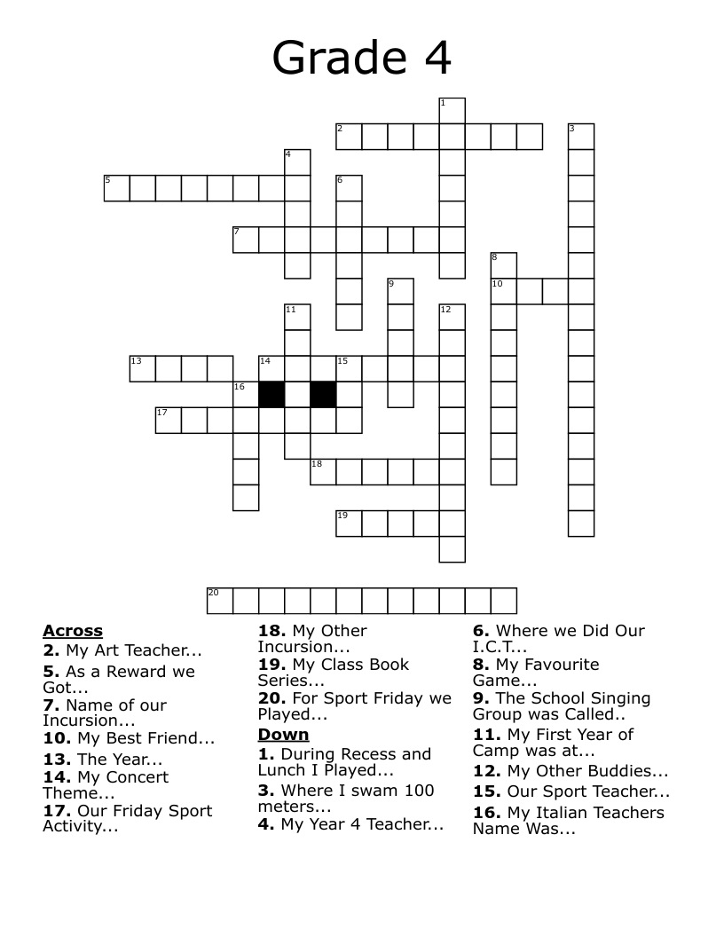 Grade 4 Crossword WordMint