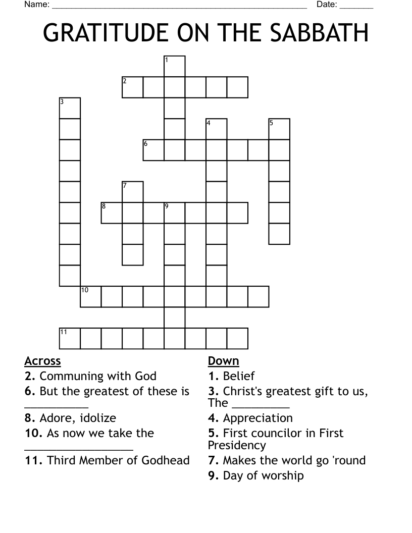 GRATITUDE ON THE SABBATH Crossword WordMint
