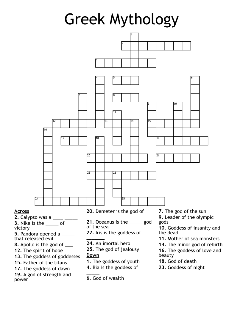 Greek Mythology Crossword WordMint Greek Mythology Crossword WordMint