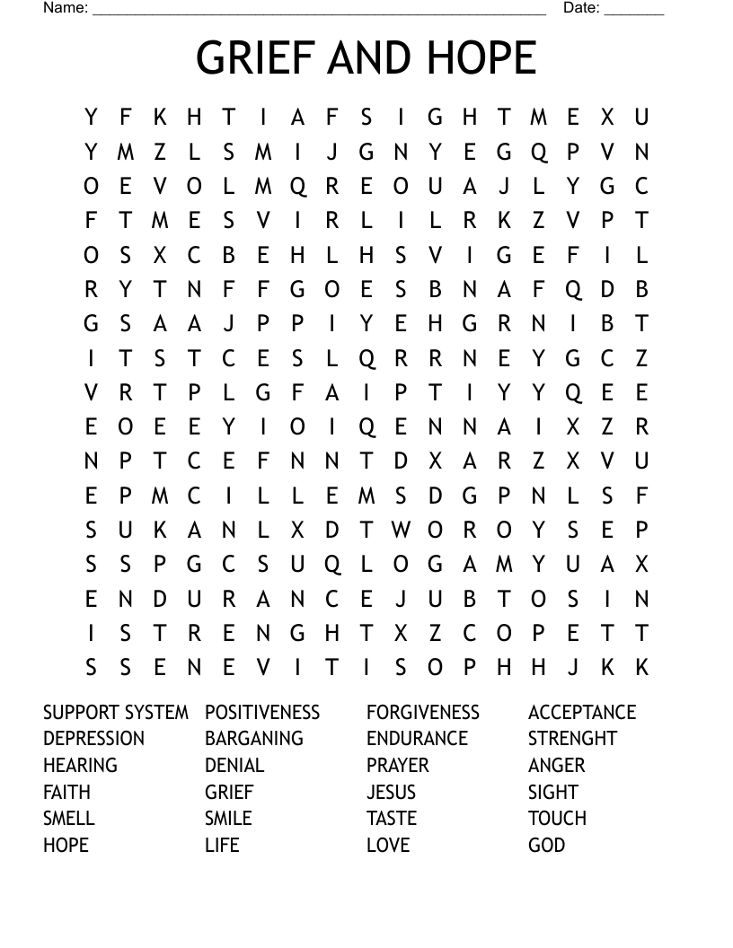 GRIEF AND HOPE Word Search WordMint