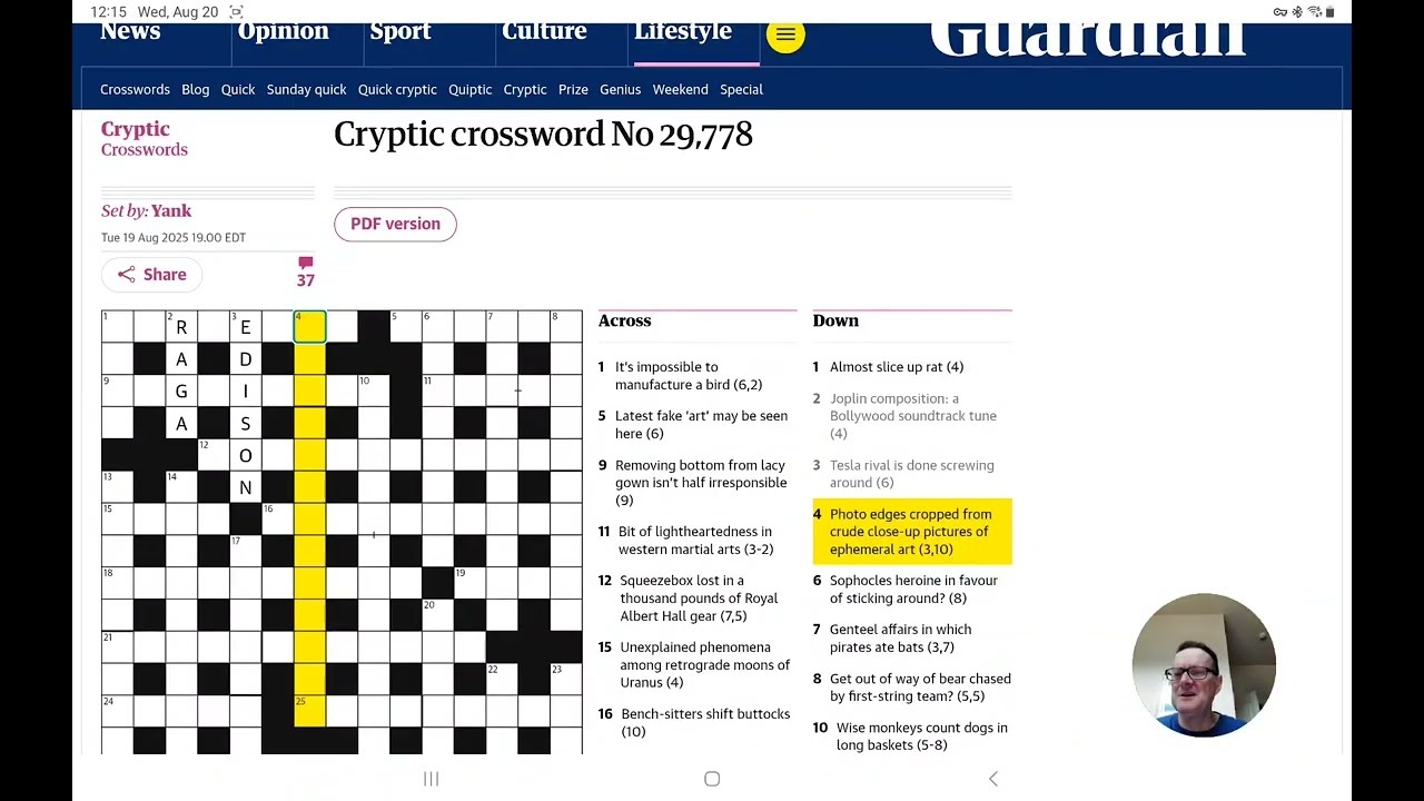 Guardian Cryptic Crossword Wednesday 20 August 2025 YouTube