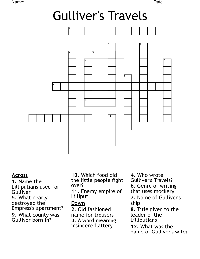 Gulliver s Travels Crossword WordMint