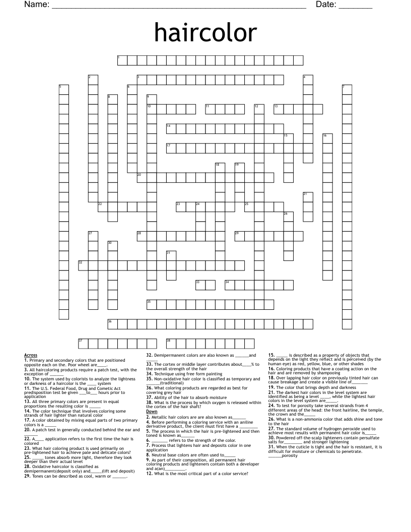 Haircolor Crossword WordMint