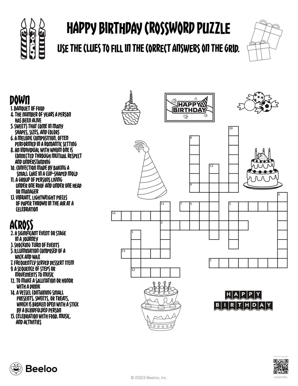 Happy Birthday Crossword Puzzle Beeloo Printable Crafts And Activities For Kids