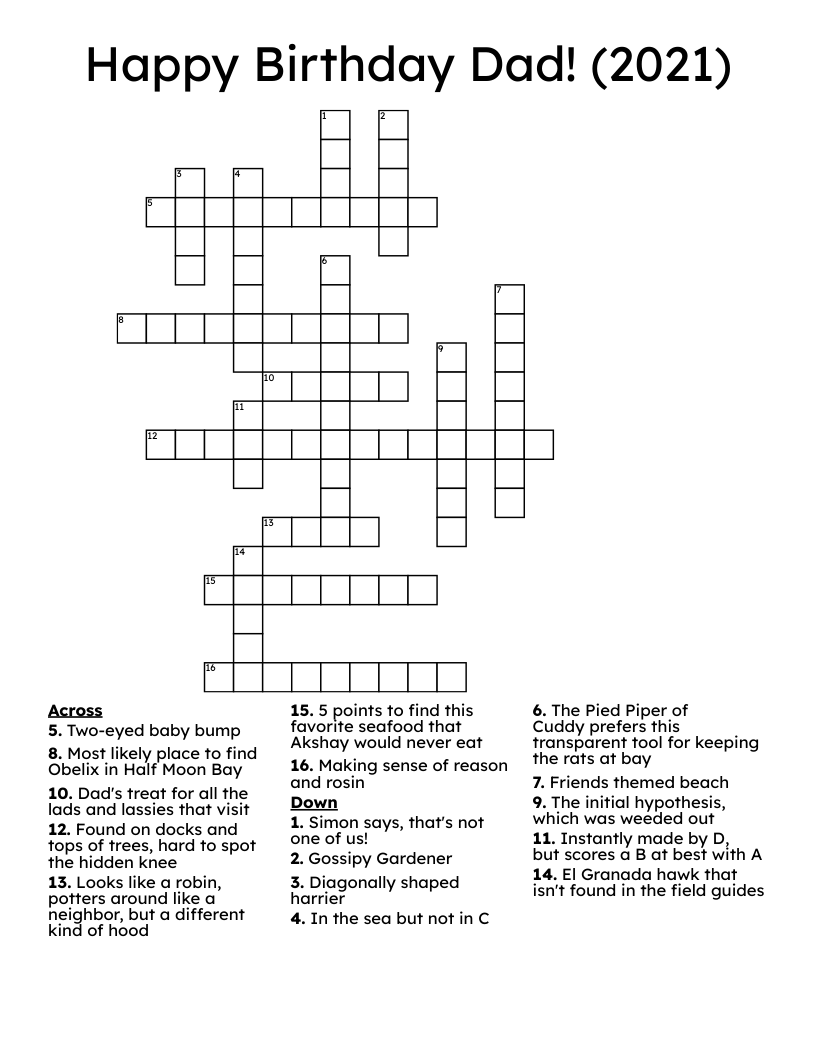 Happy Birthday Dad 2021 Crossword WordMint