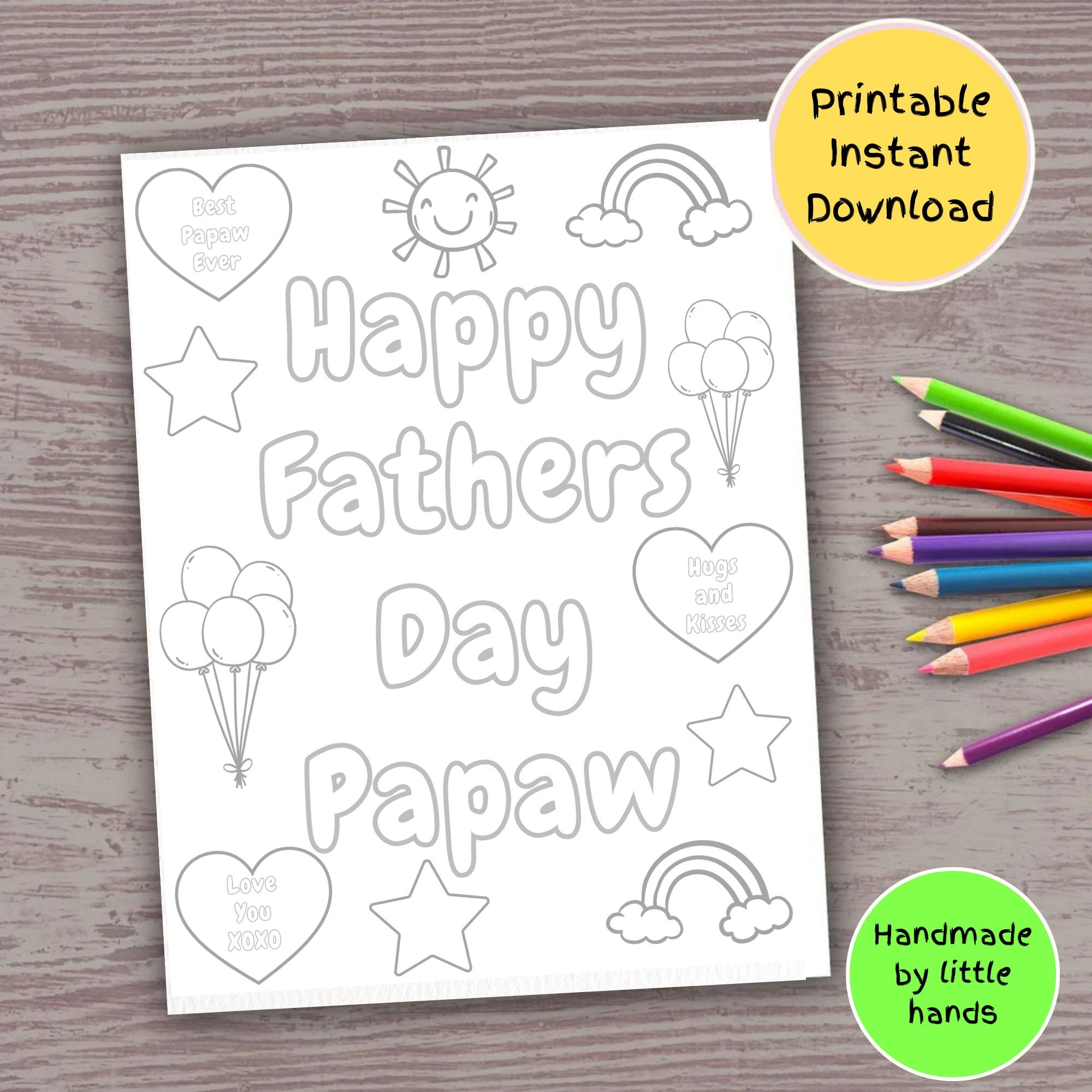 Happy Fathers Day Papaw Printable Coloring Sheet For Kids Toddlers Preschoolers Cute Easy Handmade Father s Day Card Gift From Grandkids Etsy