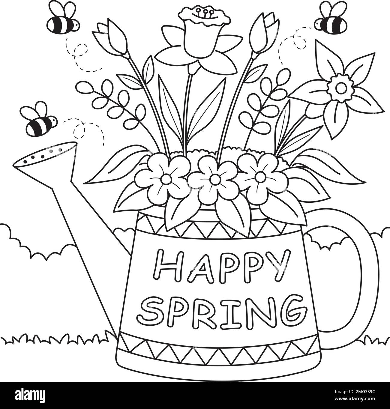 Happy Spring Flower Coloring Page For Kids Stock Vector Image Art Alamy Happy Spring Flower Coloring Page For Kids Stock Vector Image Art Alamy