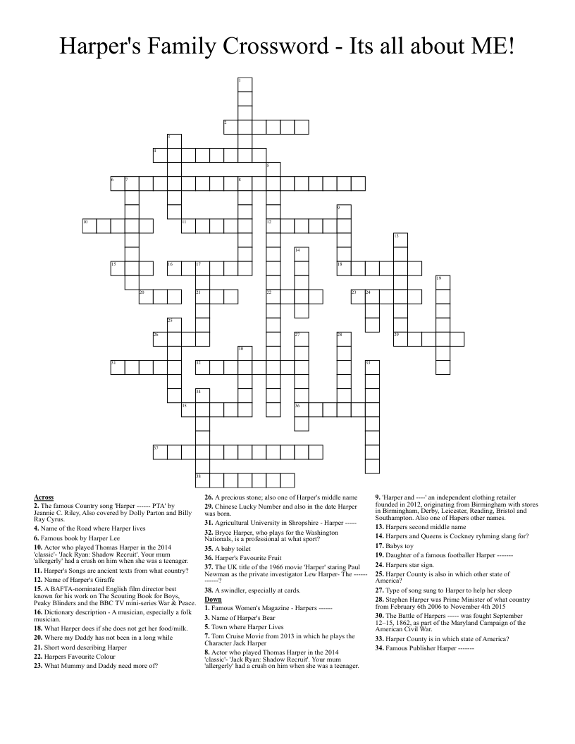 Harper s Family Crossword Its All About ME WordMint
