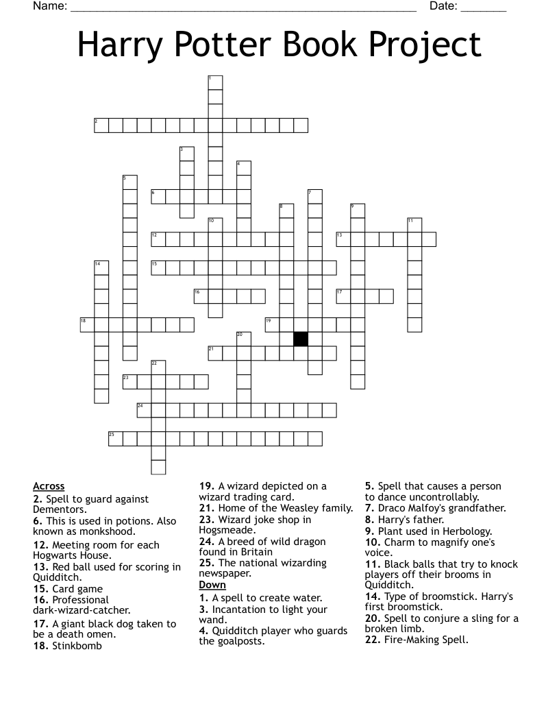 Harry Potter Book Project Crossword WordMint