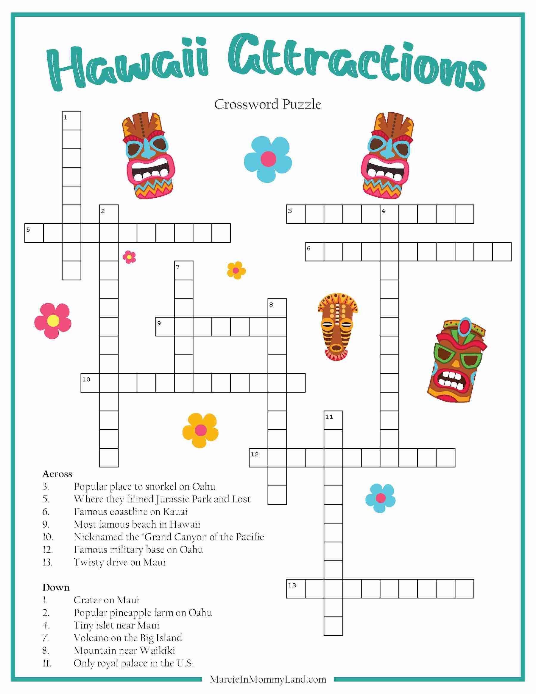 Hawaii Crossword Printables For Kids Etsy Hong Kong