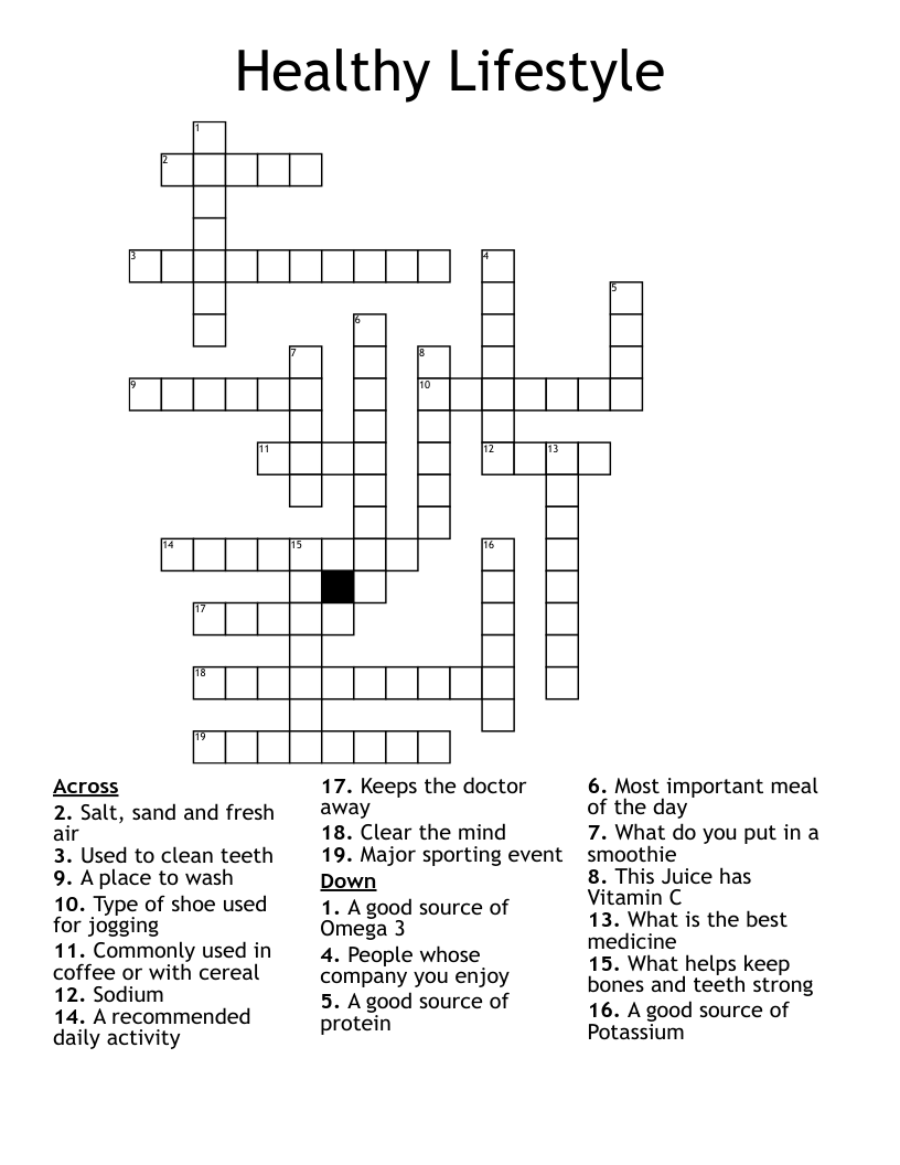 Healthy Lifestyle Crossword WordMint Healthy Lifestyle Crossword WordMint