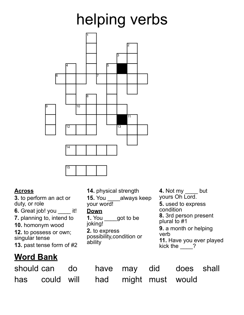 Helping Verbs Crossword WordMint