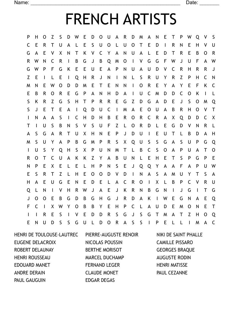 Henri Matisse Word Search WordMint