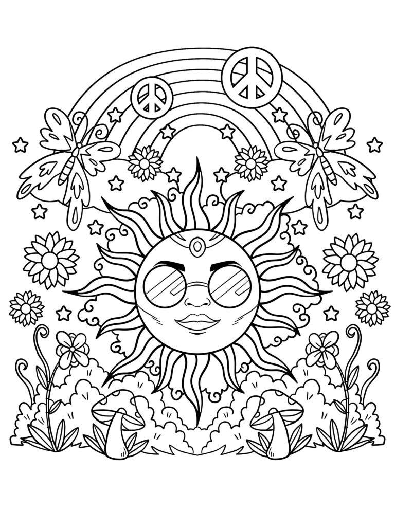 Hippie Printable Coloring Pages Sun Rainbow Digital Download Trippy Coloring Book Etsy