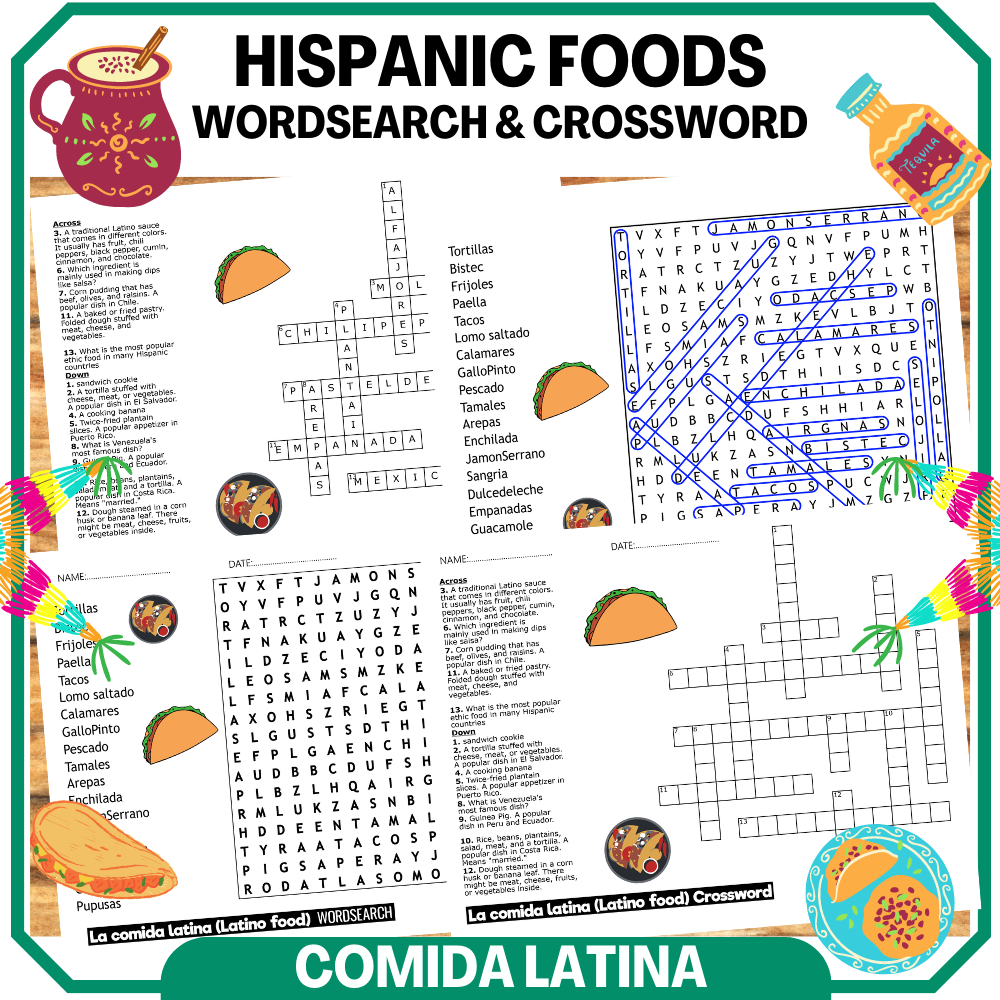 Hispanic Heritage Month La Comida Latina Latino Food Word Search Crossw Made By Teachers